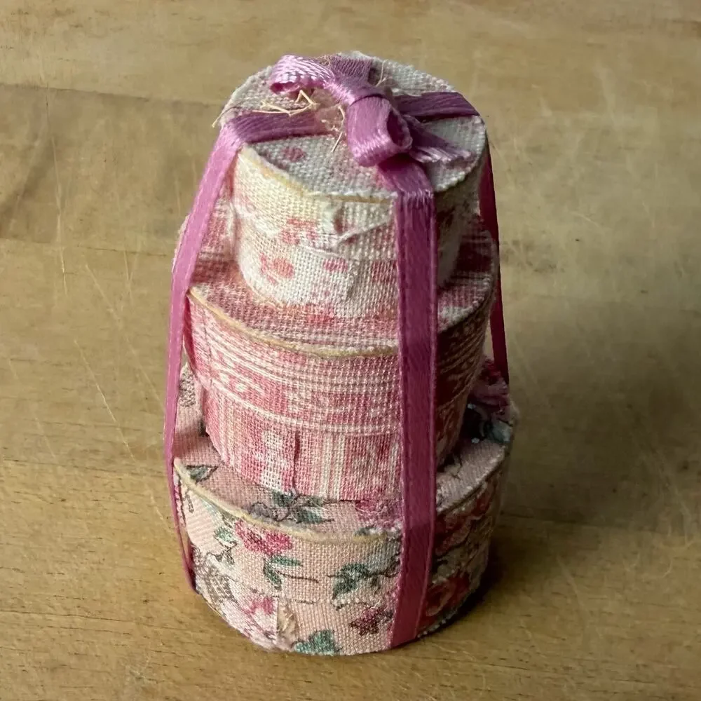 Dollhouse Miniature Sewing Basket Set Handmade Presents Fabric Cottagecore